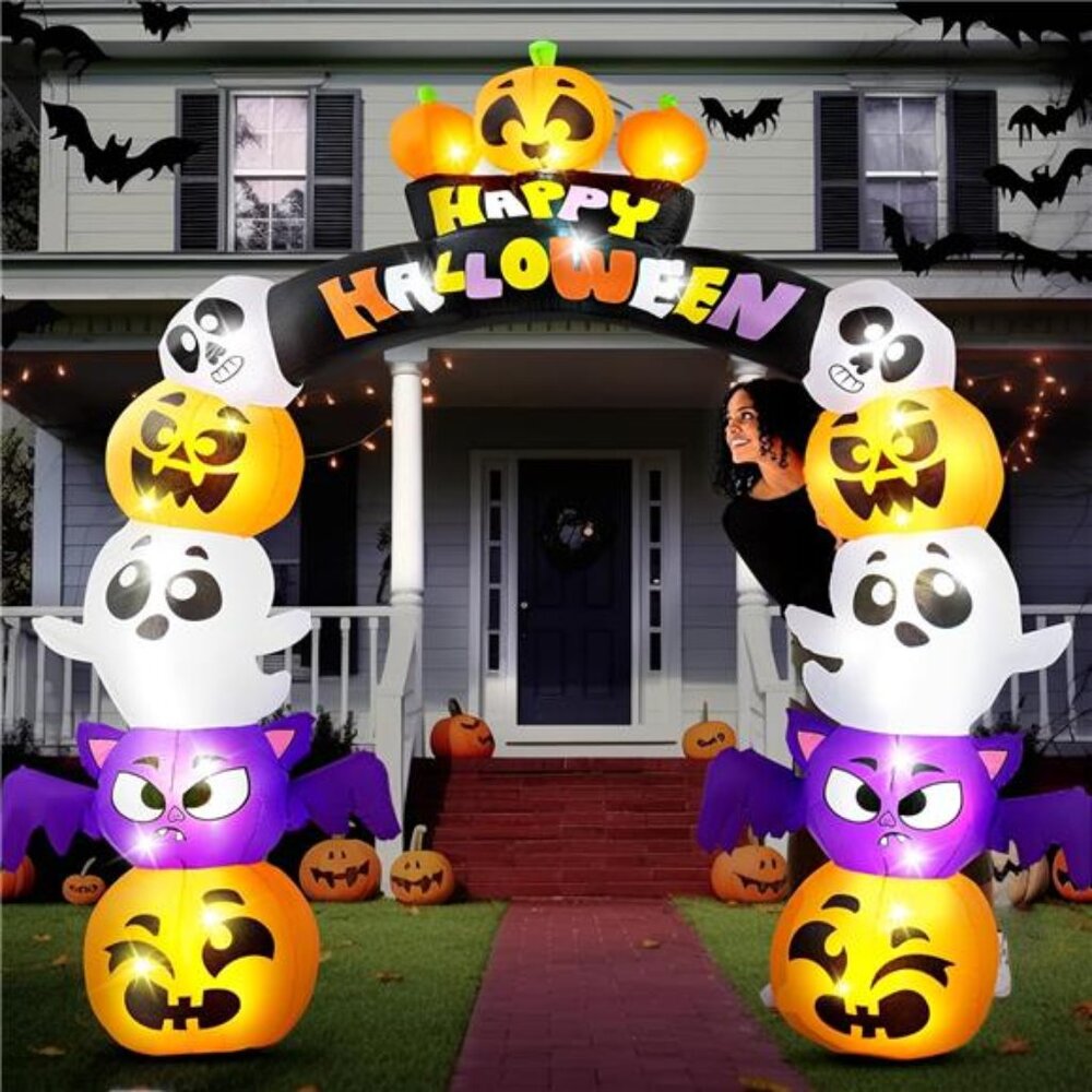 New 8 FT Cute Halloween Inflatables Pumpkin Archway Outdoor Decoration,